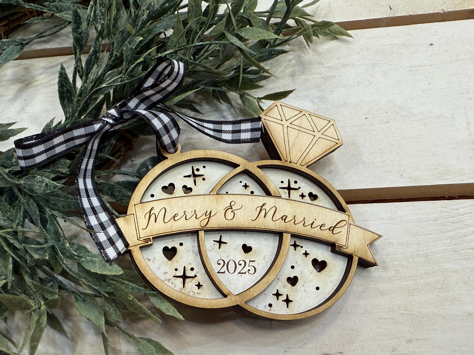 Handmade Merry & Married 2025 Ornament