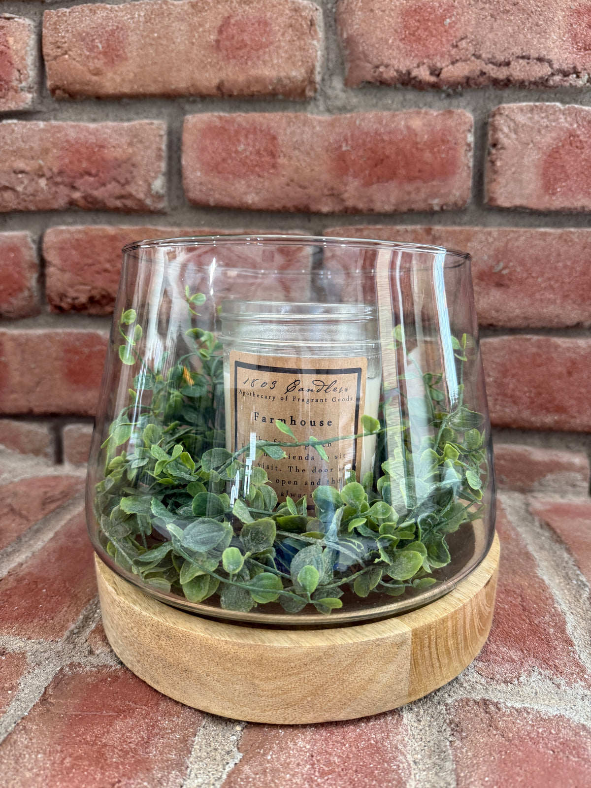 Glass Candle Holder with Wooden Base