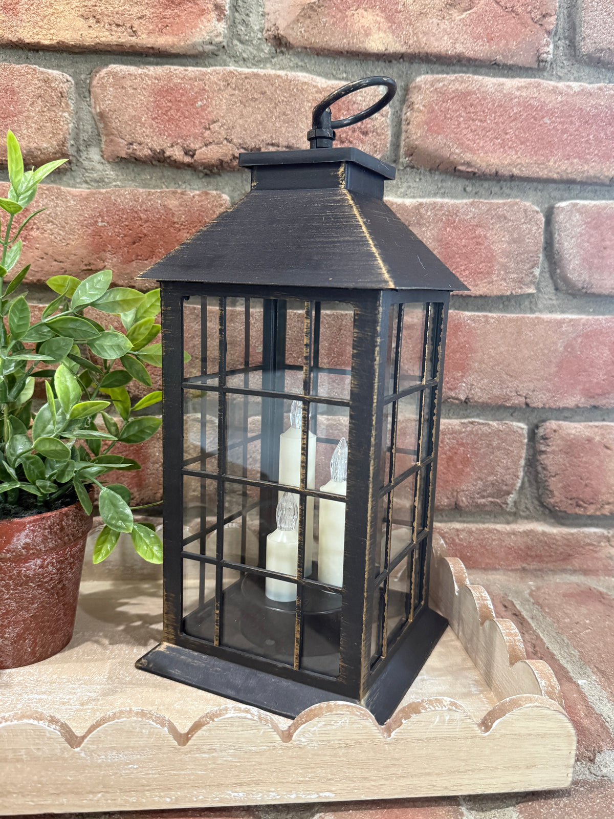 Lighted Lantern with Candle Trio