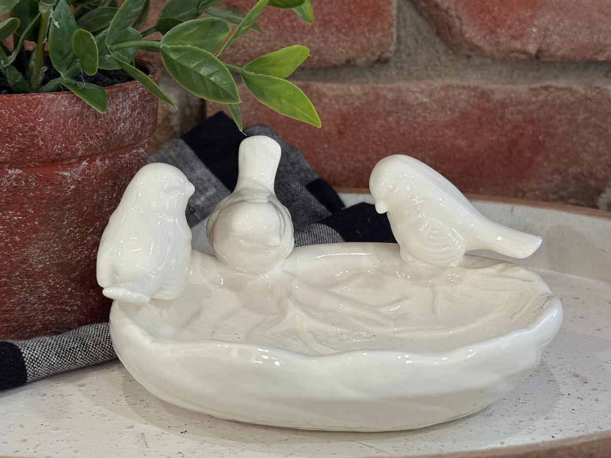 Ceramic Leaf Dish with Birds
