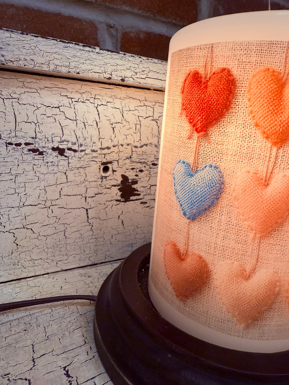 Rainbow Burlap Hearts Candle Sleeve