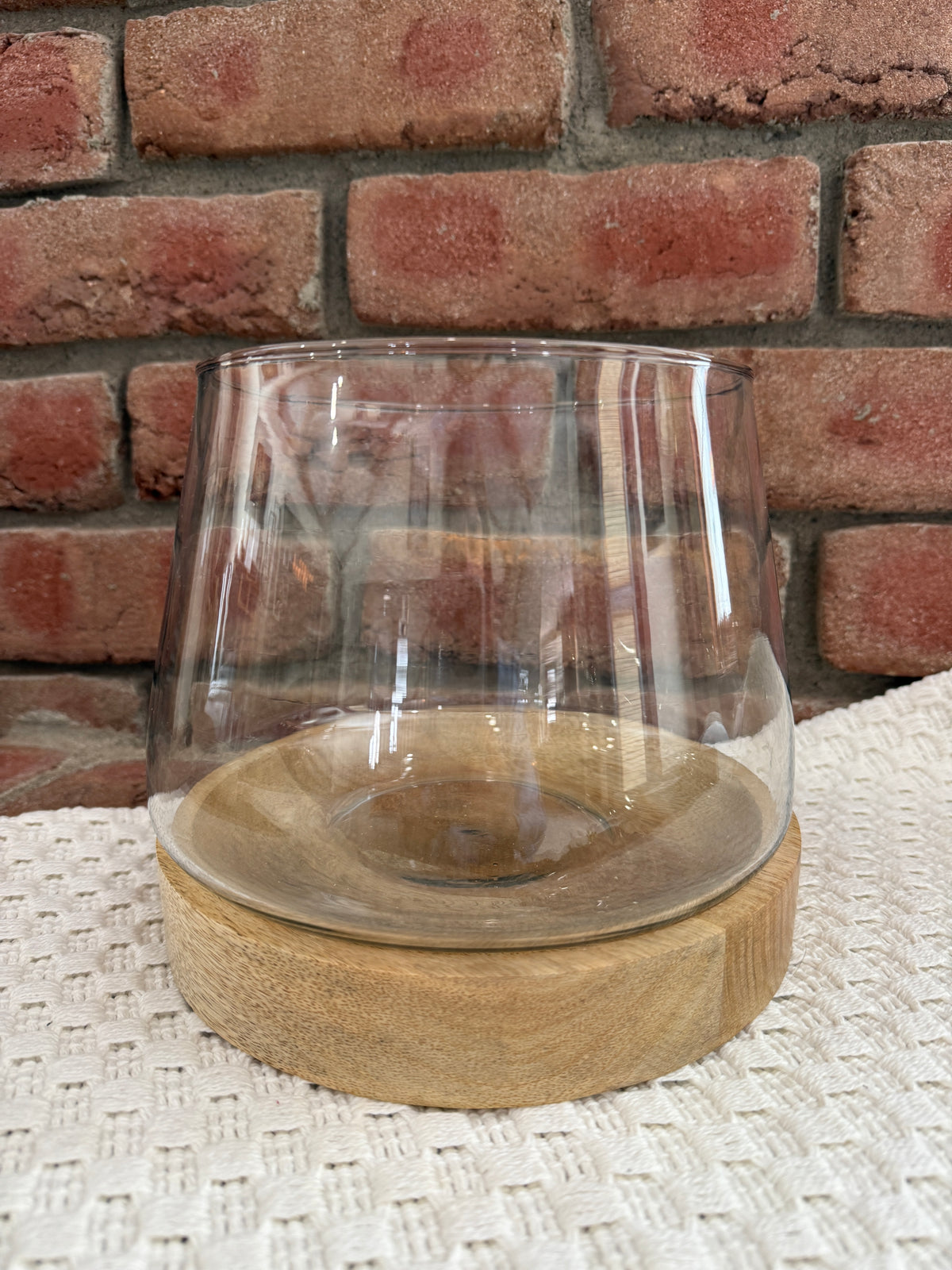 Glass Candle Holder with Wooden Base