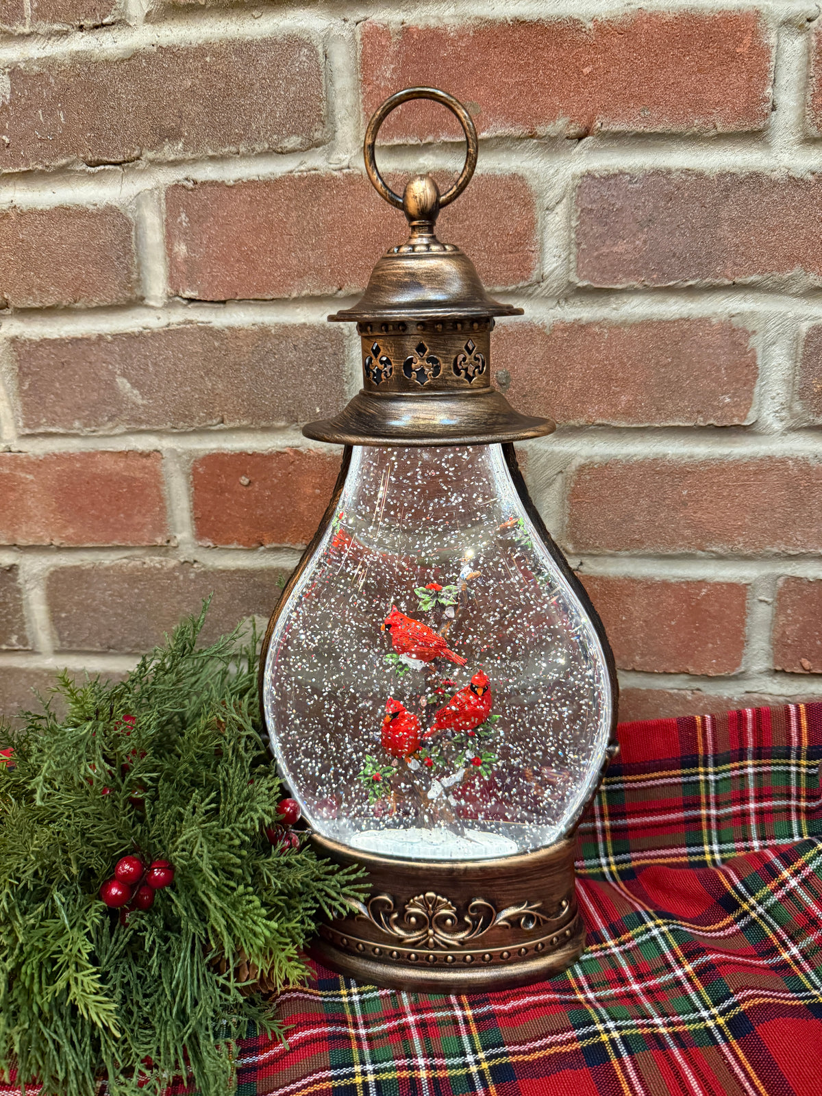 Cardinals Lighted Water Globe Lantern - Large