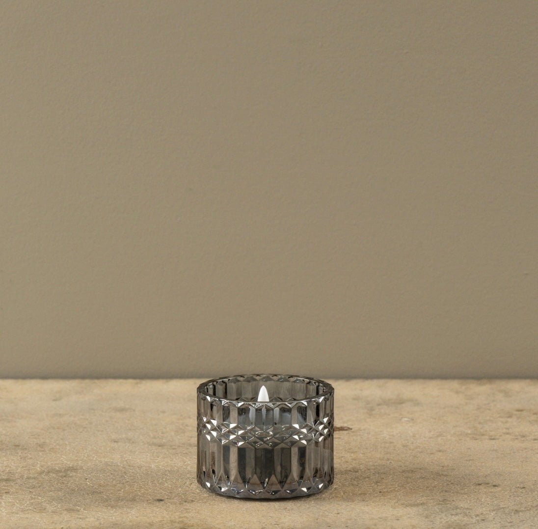 Faceted Charcoal Glass 3D Flame Candle