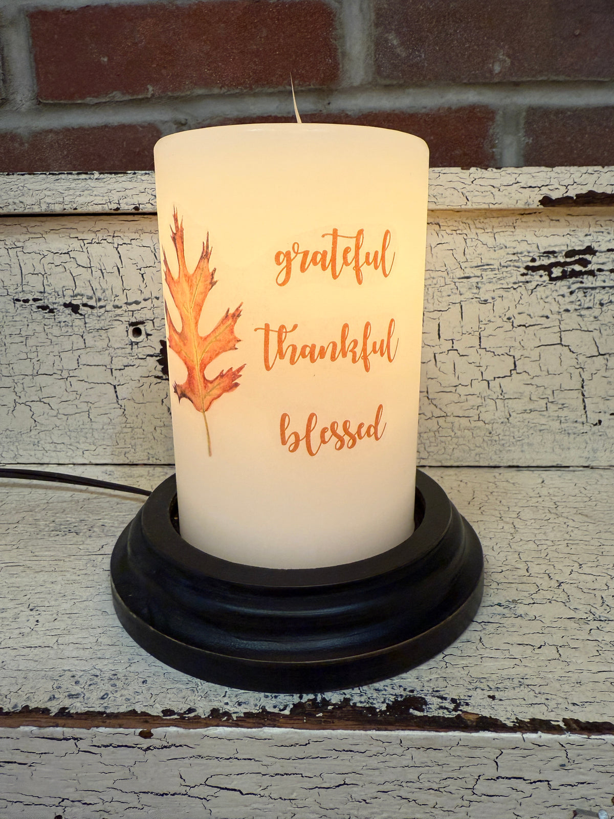 Grateful Thankful Blessed Leaf Candle Sleeve