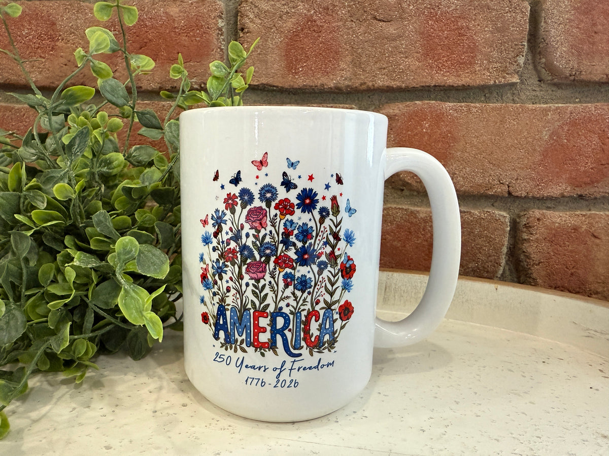 Patriotic Flowers 250 Anniversary Mug