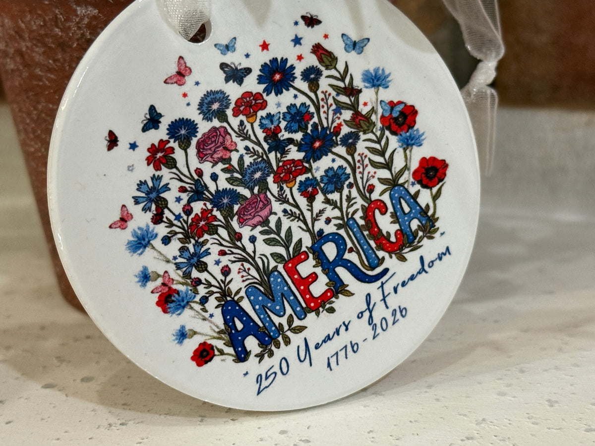 Patriotic Flowers 250 Anniversary Ornament