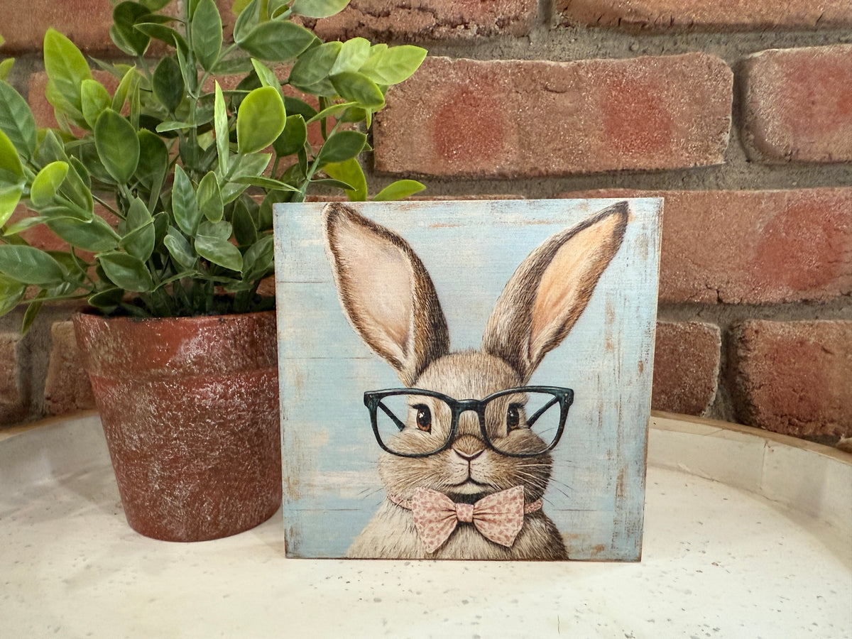 Bunny with Glasses Wood Block