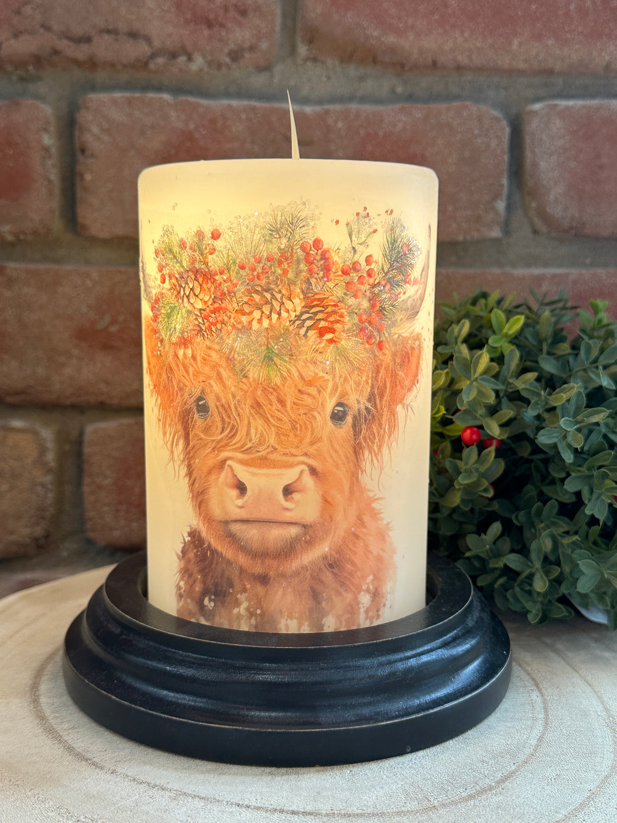 Poppy Highland Cow Holiday Candle Sleeve