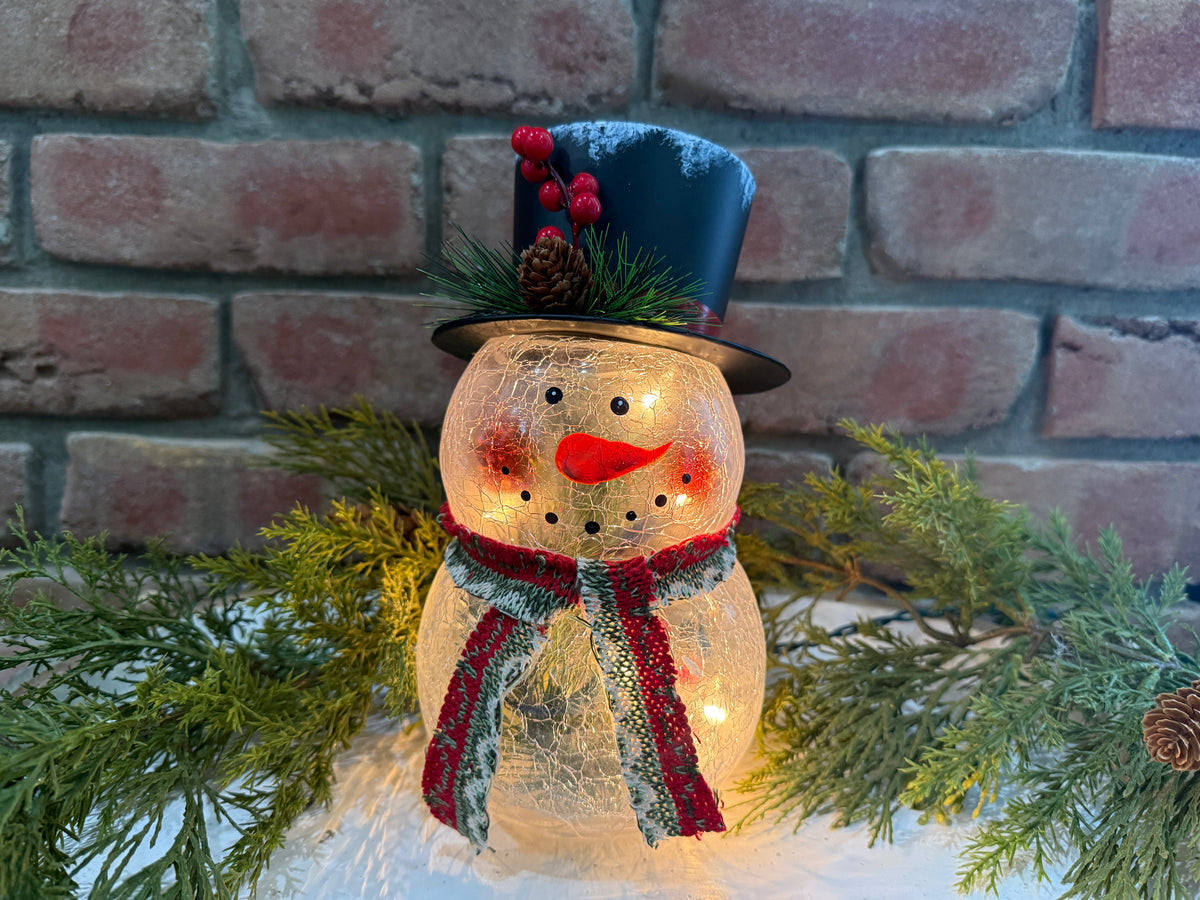Crackle Glass Snowman Light