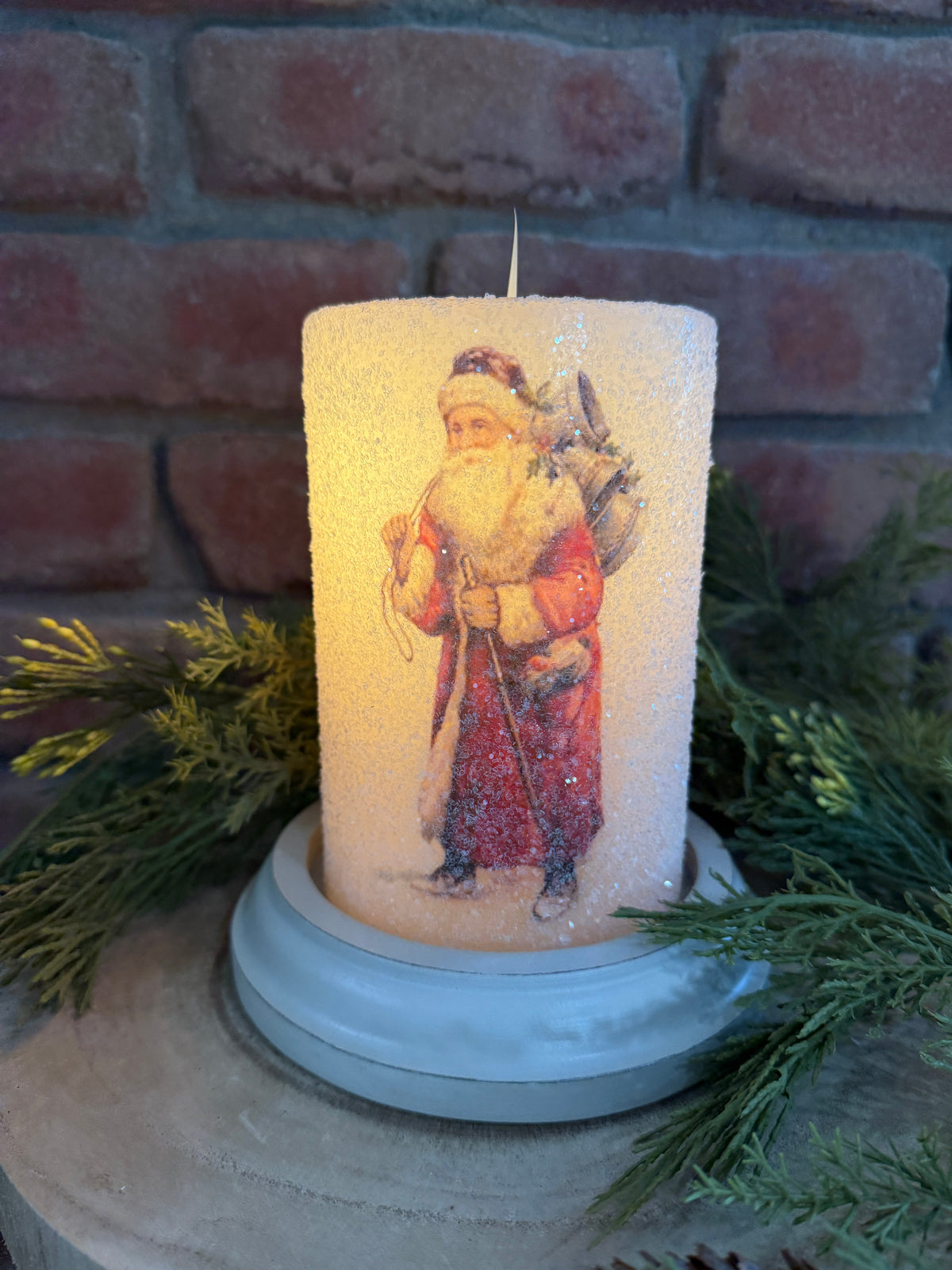 Vintage Walking Santa Candle Sleeve