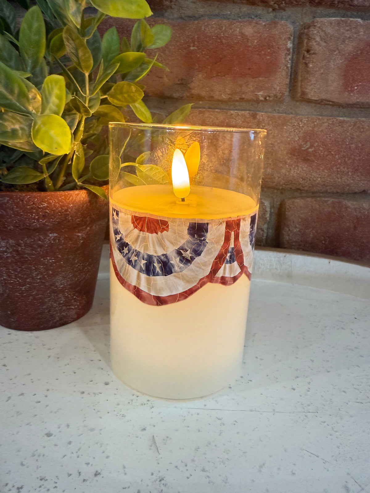 Patriotic Bunting Glass 3D Flame Candle - 3 Sizes