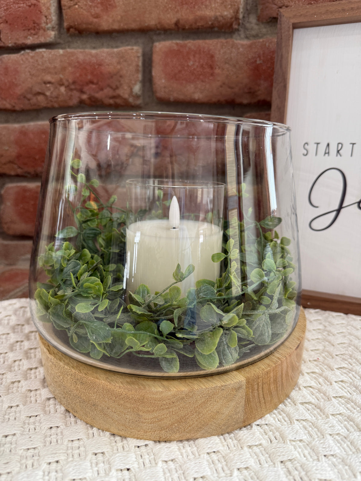Glass Candle Holder with Wooden Base