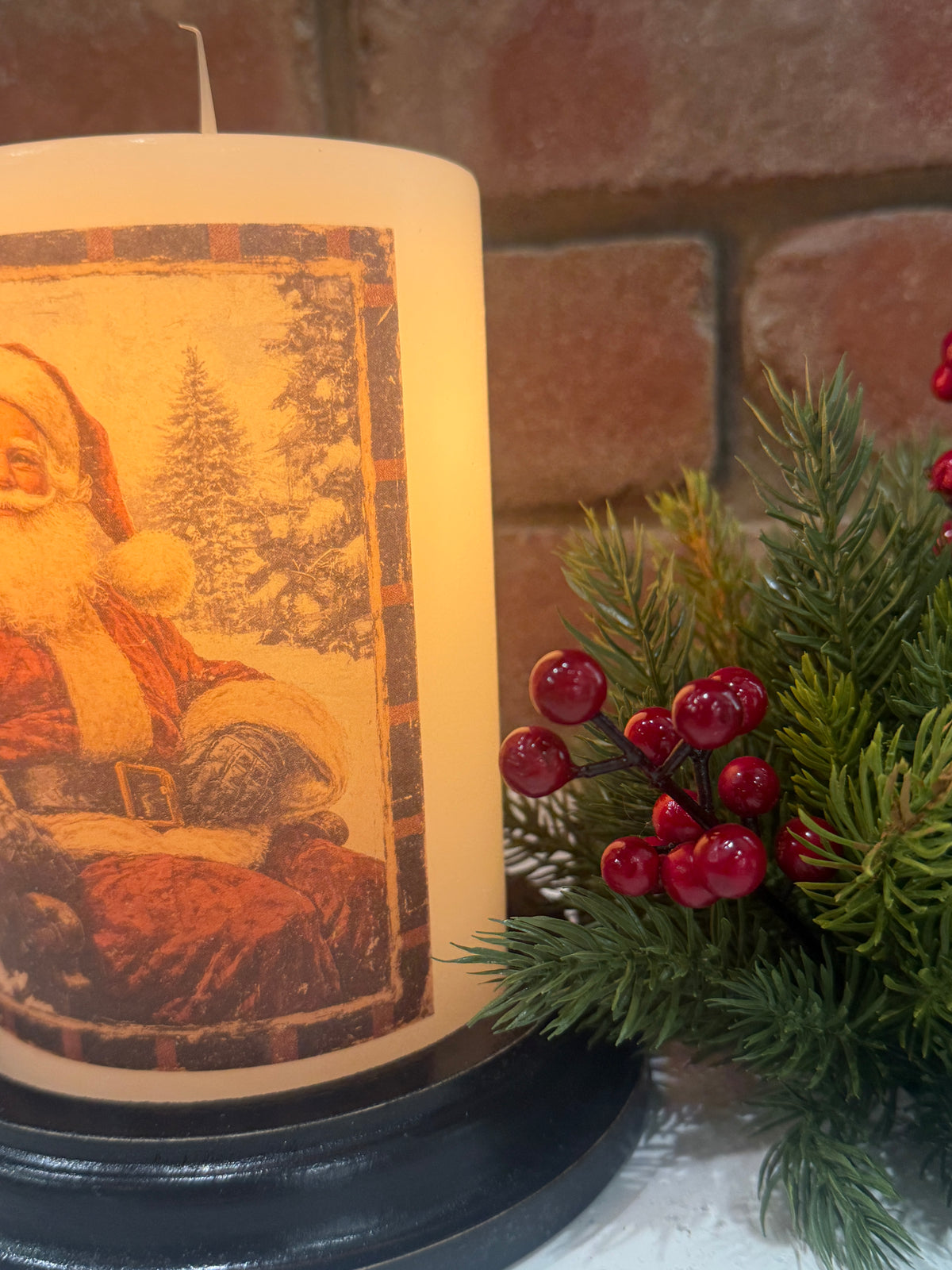 Homespun Plaid Santa Candle Sleeve
