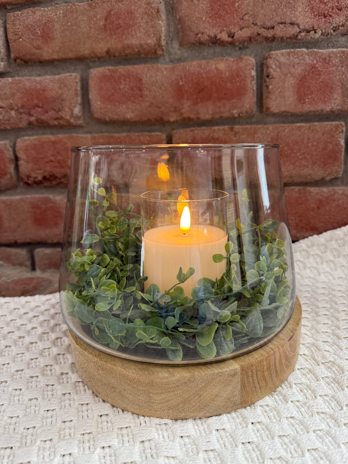 Glass Candle Holder with Wooden Base