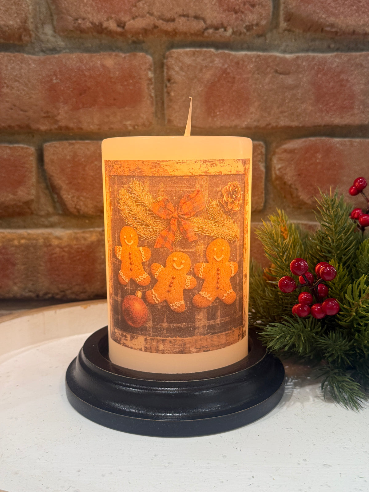 Homespun Plaid Gingerbread Candle Sleeve