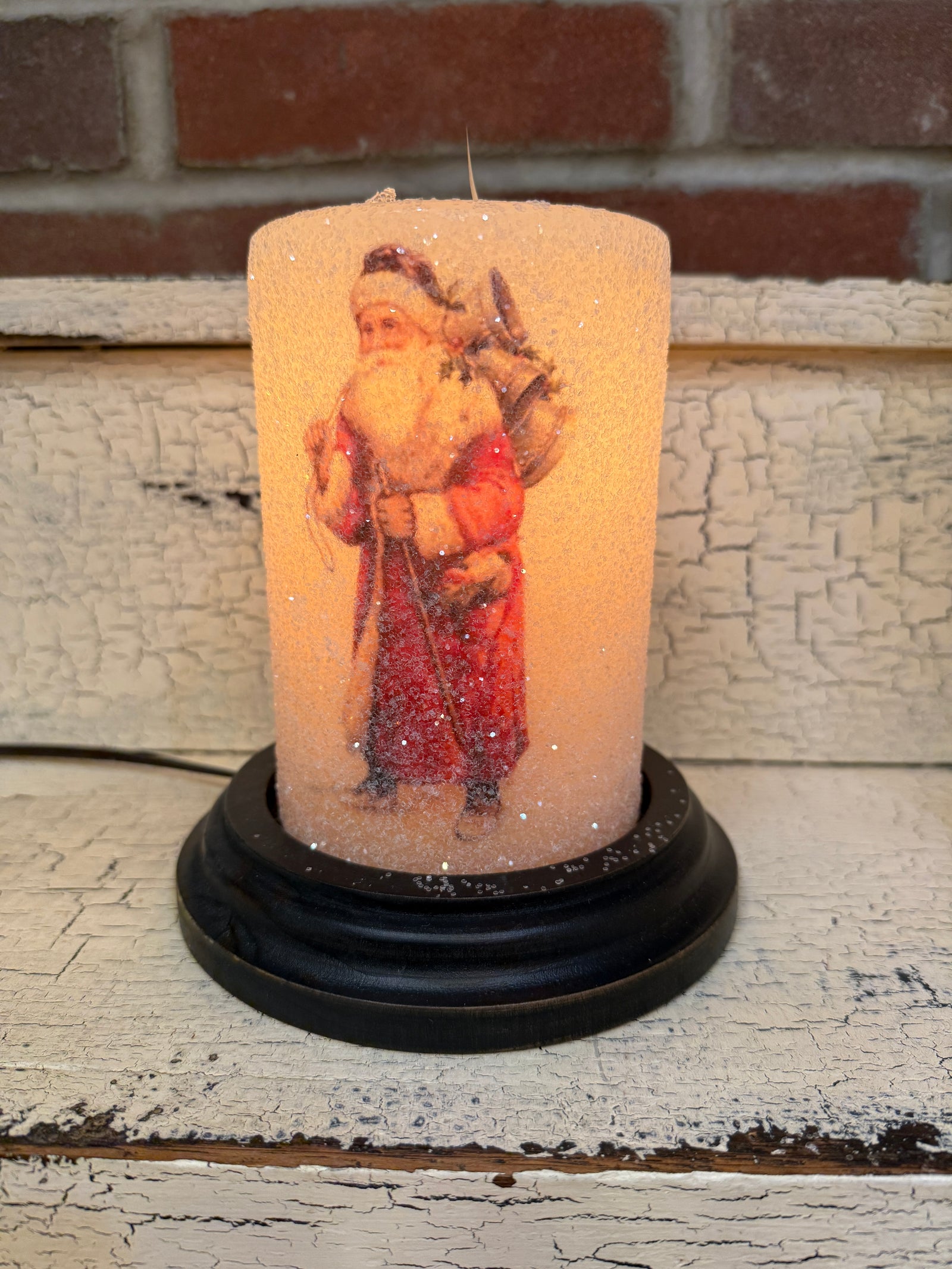 Vintage Walking Santa Candle Sleeve