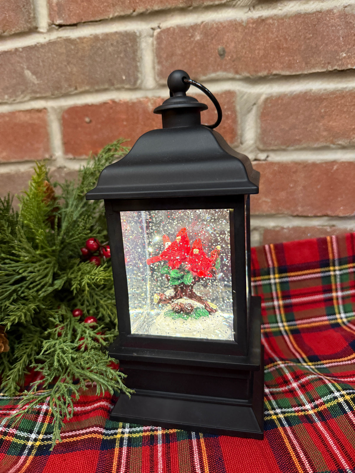 Cardinals Lighted Water Globe Lantern