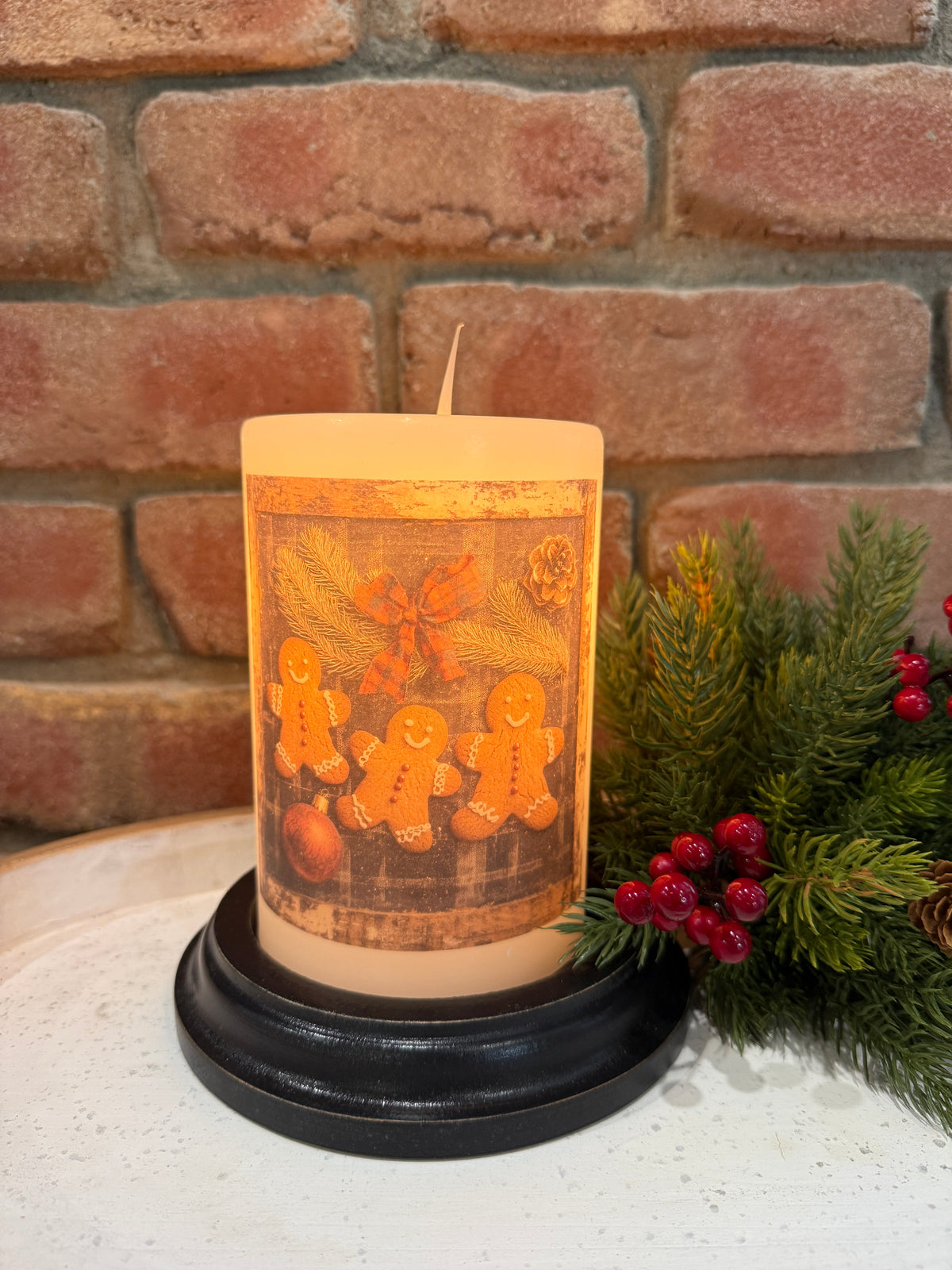 Homespun Plaid Gingerbread Candle Sleeve