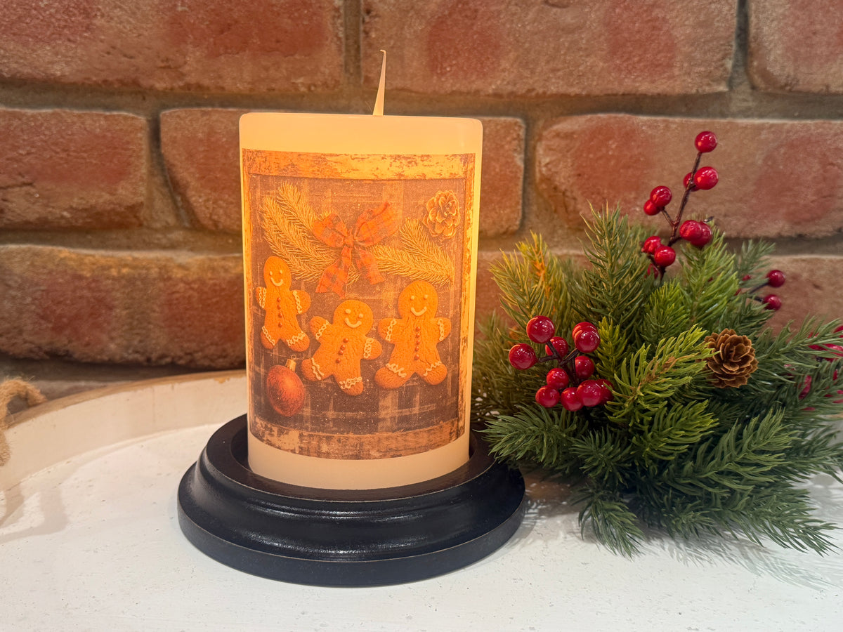 Homespun Plaid Gingerbread Candle Sleeve