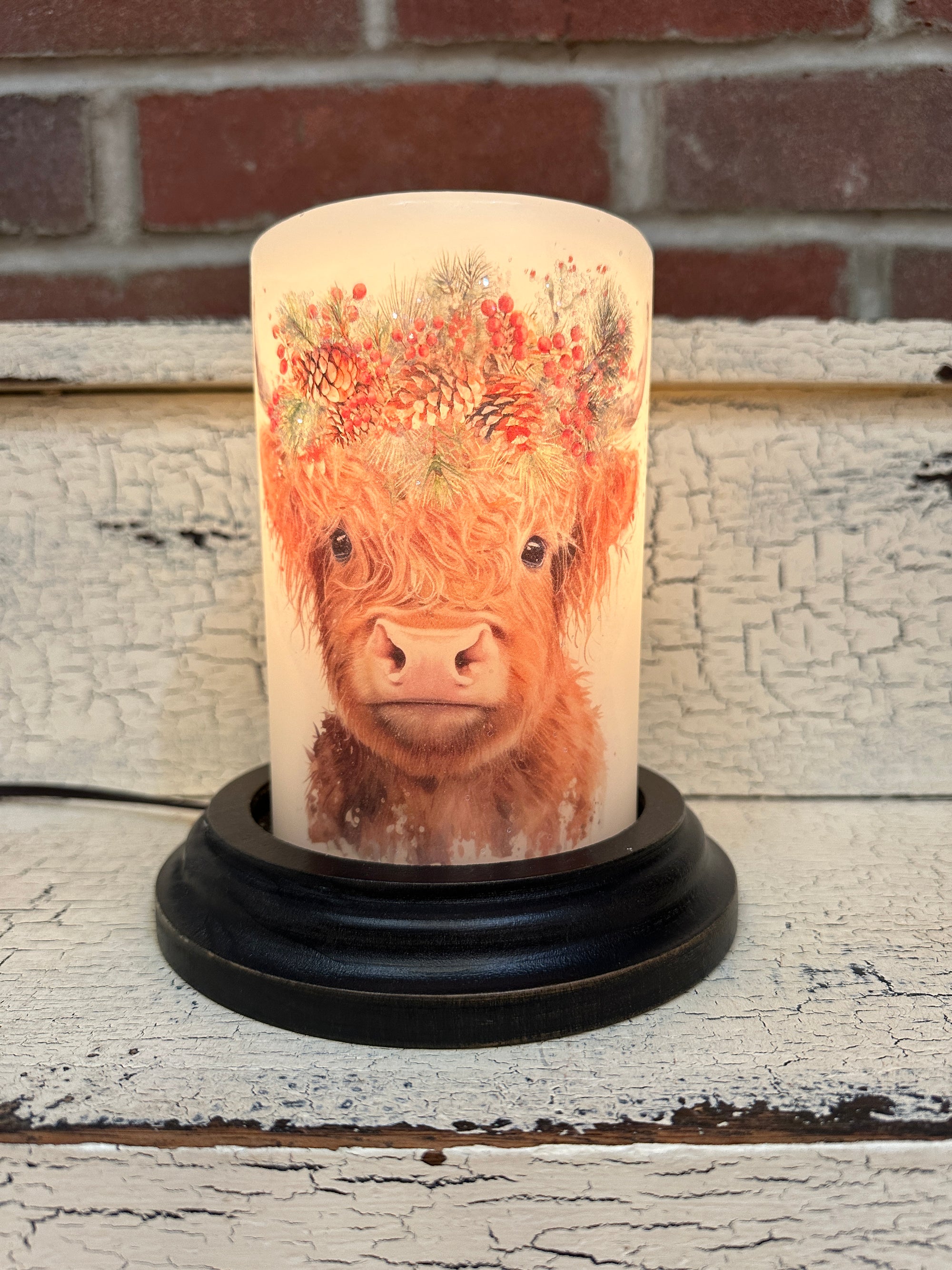 Poppy Highland Cow Holiday Candle Sleeve