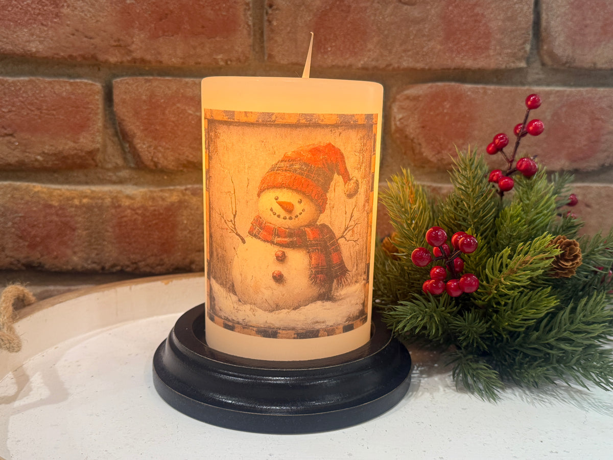 Homespun Plaid Snowman Candle Sleeve