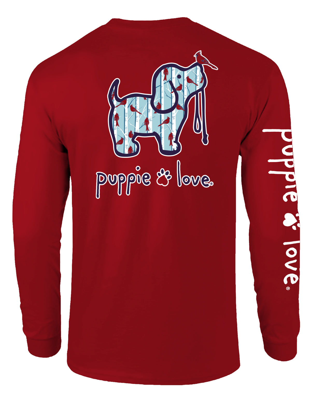 Puppie Love Cardinal Pattern Pup Long Sleeve Tee