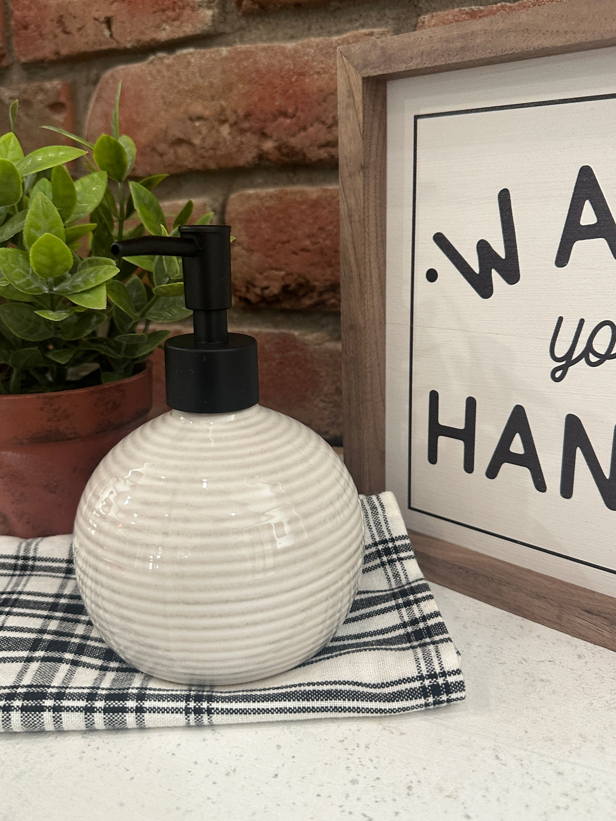 White Stripe Soap Pump