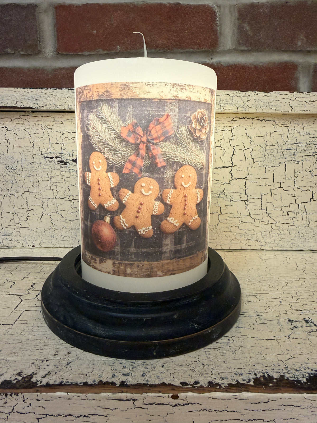 Homespun Plaid Gingerbread Candle Sleeve