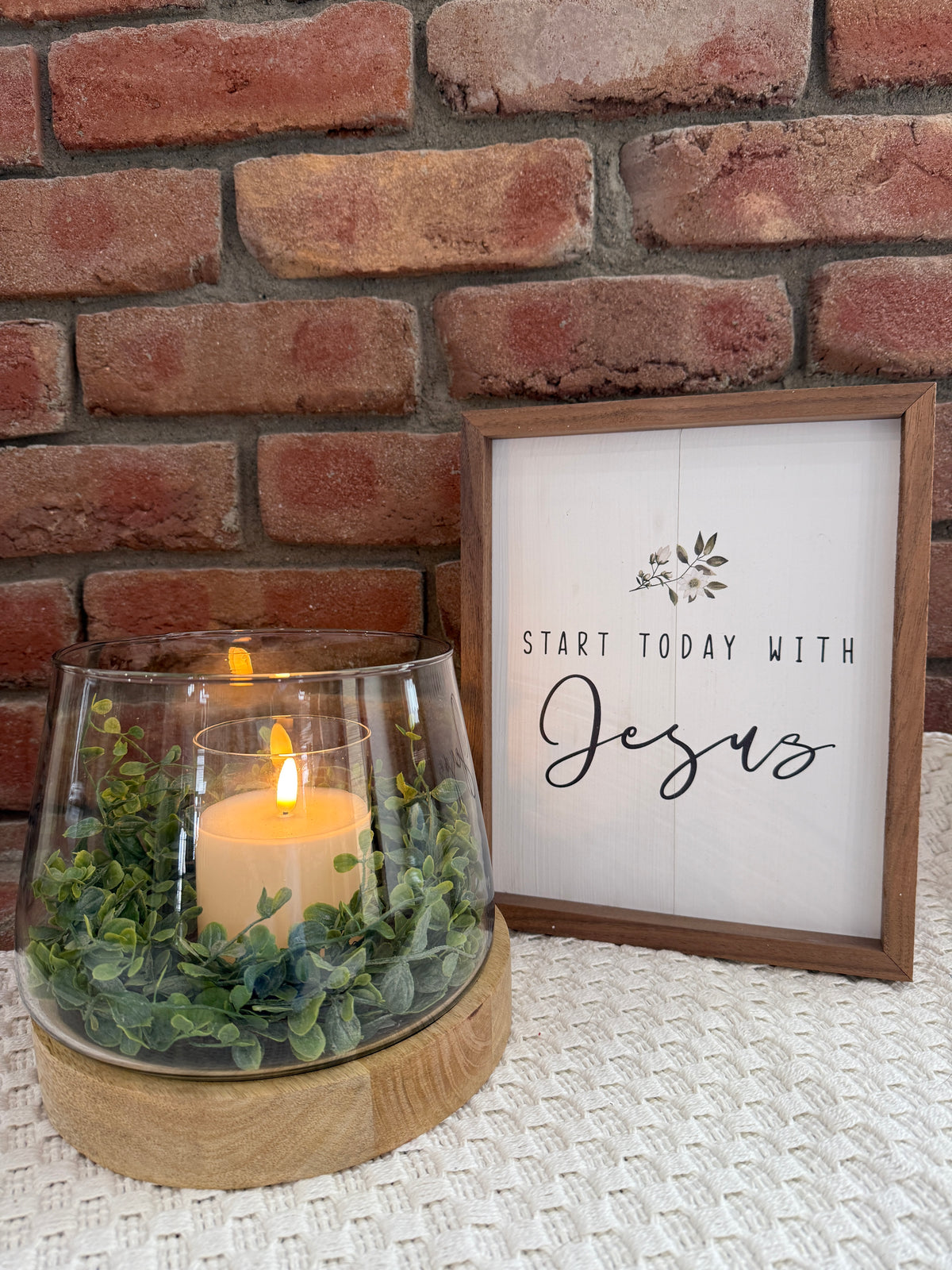 Glass Candle Holder with Wooden Base