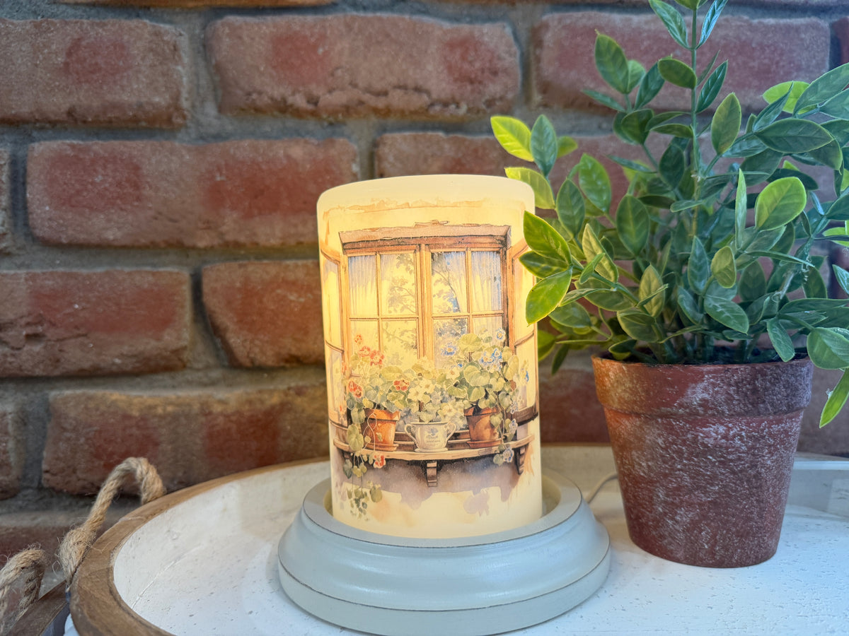 Weathered Garden Window Candle Sleeve