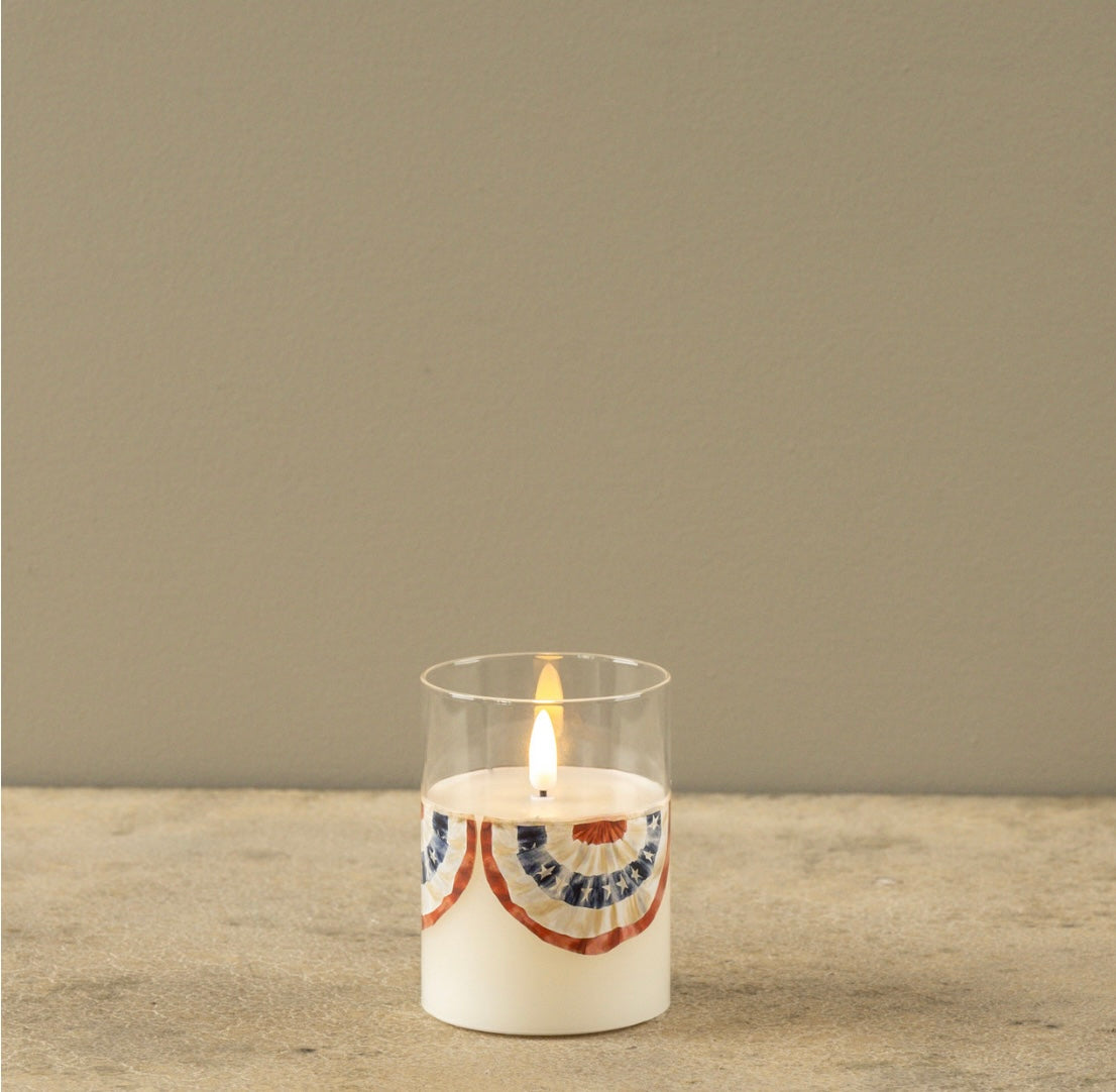 Patriotic Bunting Glass 3D Flame Candle - 3 Sizes