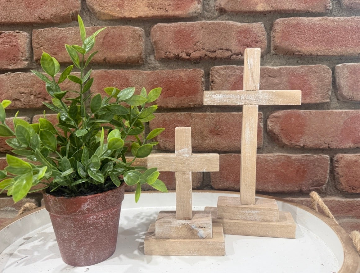 Wood Cross on Stand - 2 Sizes