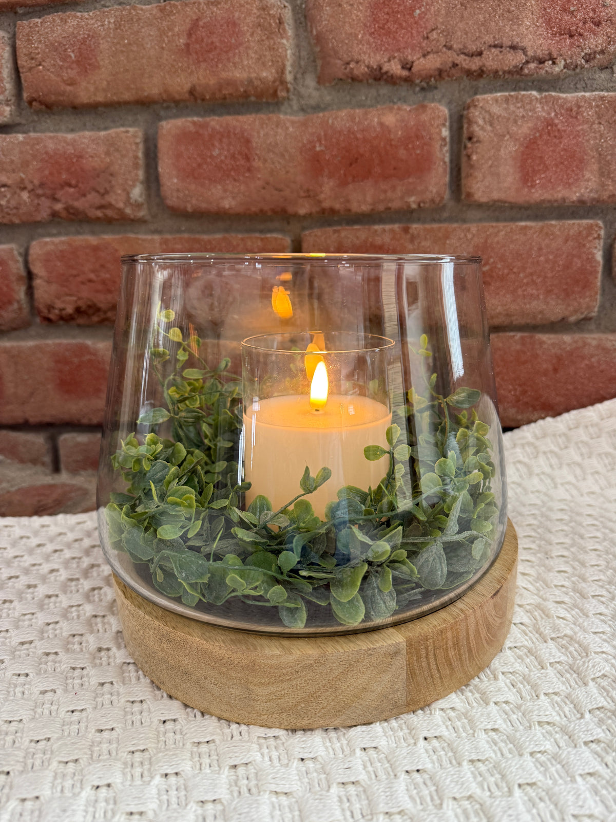 Glass Candle Holder with Wooden Base