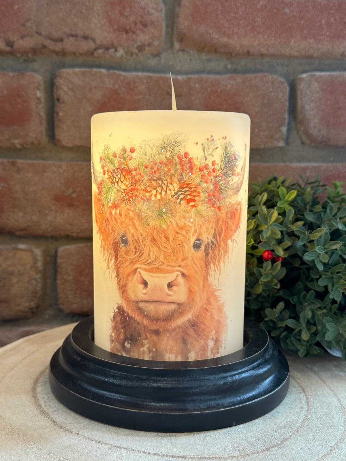 Poppy Highland Cow Holiday Candle Sleeve