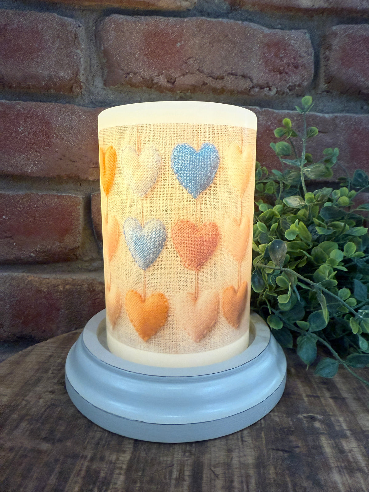 Rainbow Burlap Hearts Candle Sleeve