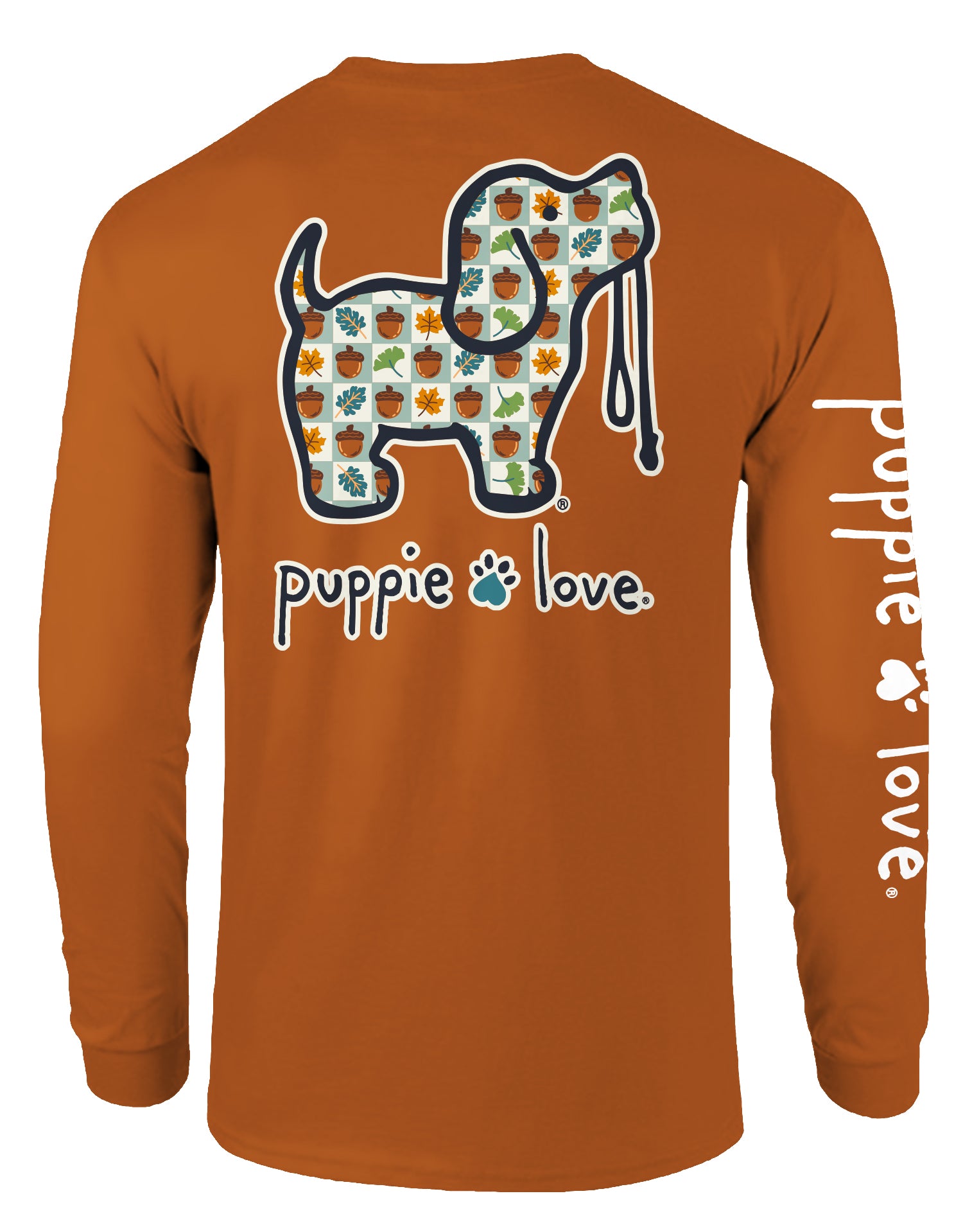 Puppie Love Acorn Pattern Pup Long Sleeve Tee
