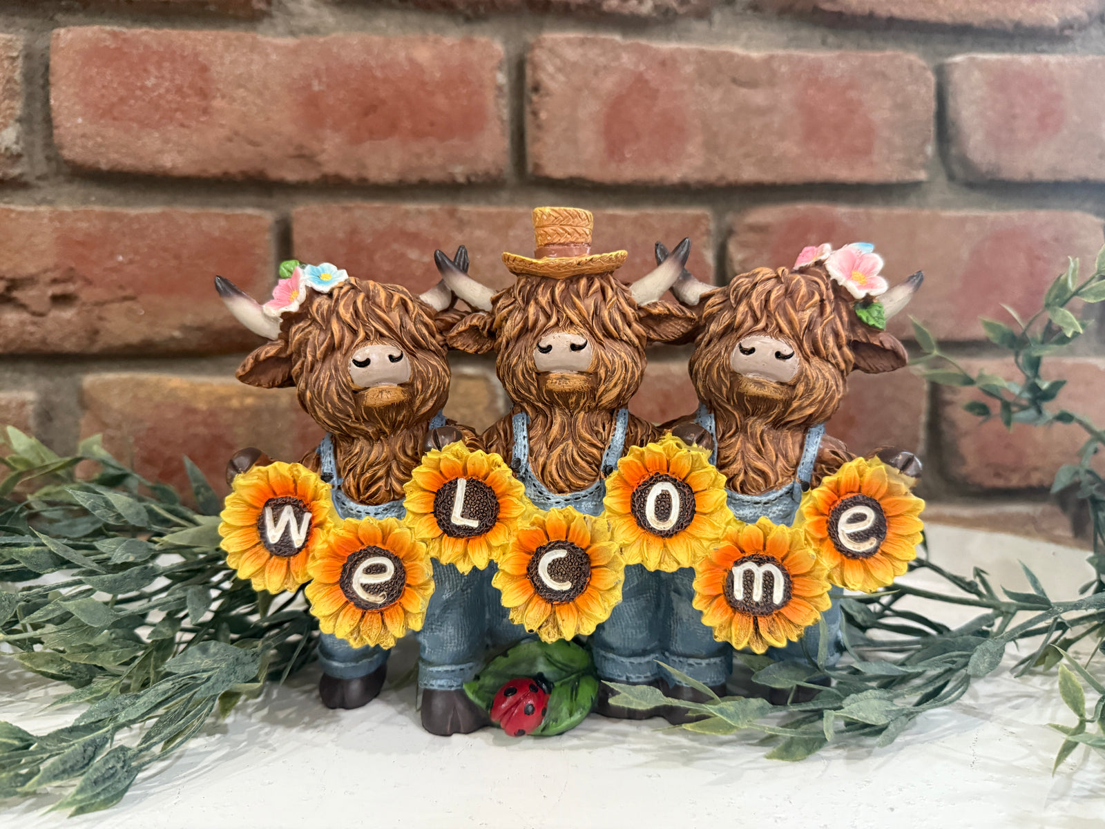 Highland Cows Sunflower Welcome