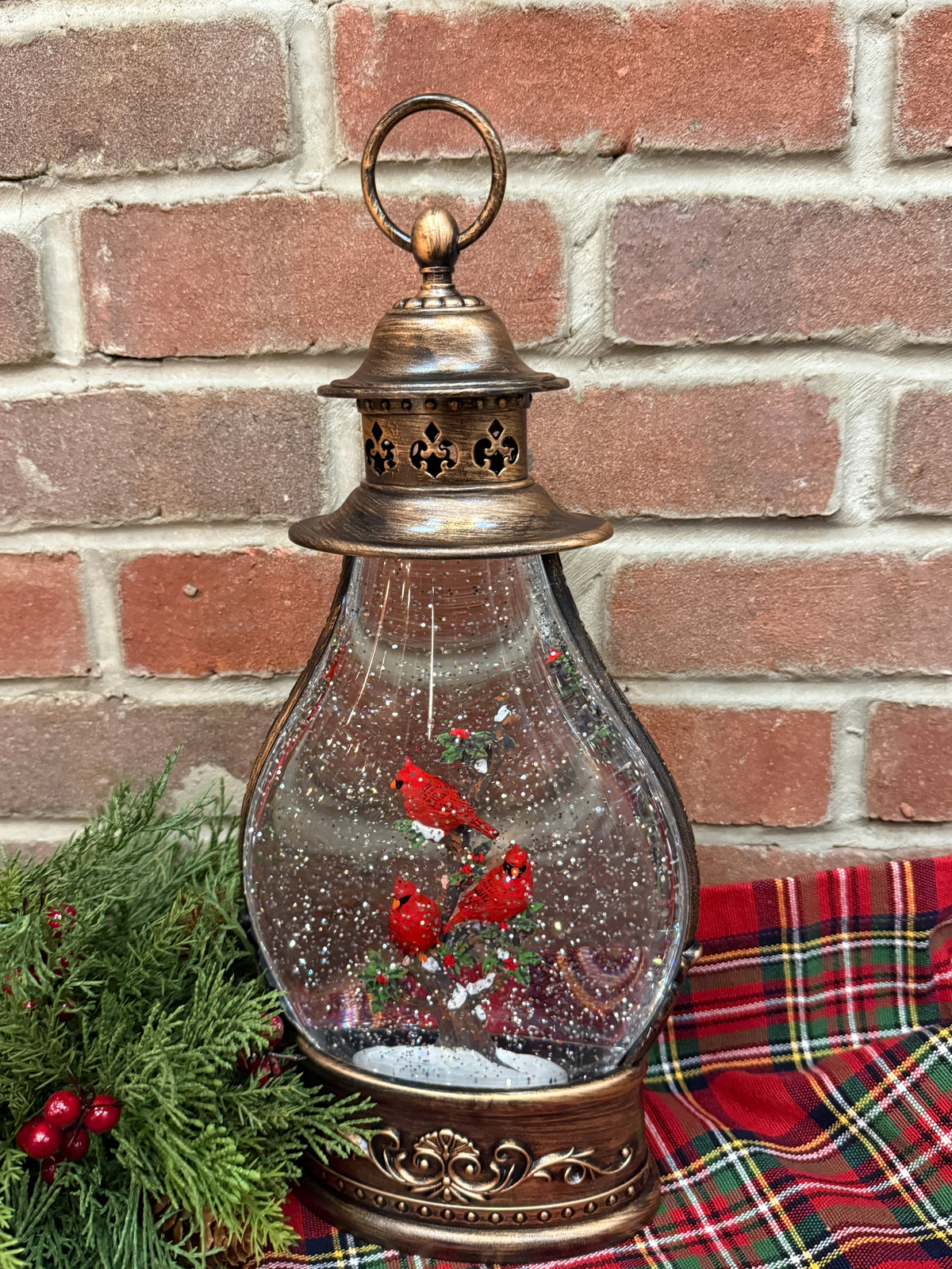 Cardinals Lighted Water Globe Lantern - Large