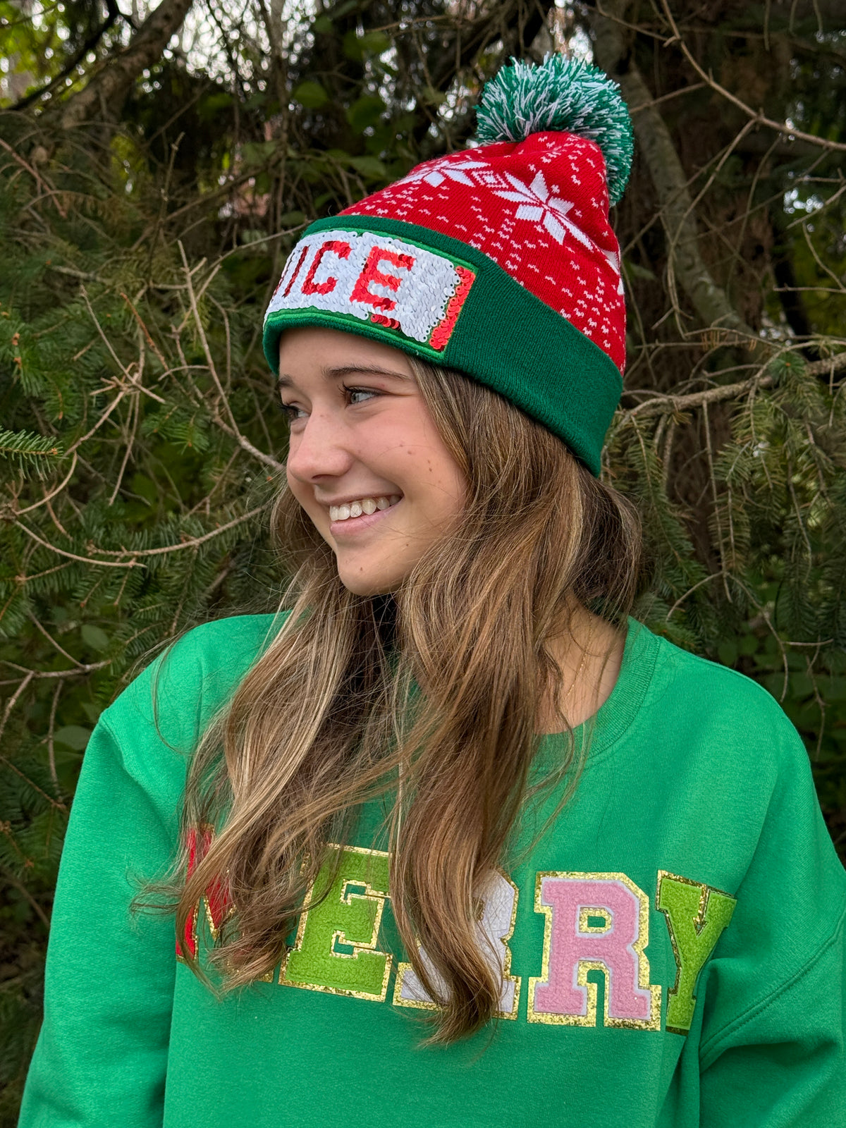 Naughty or Nice Sequin Pom Hat