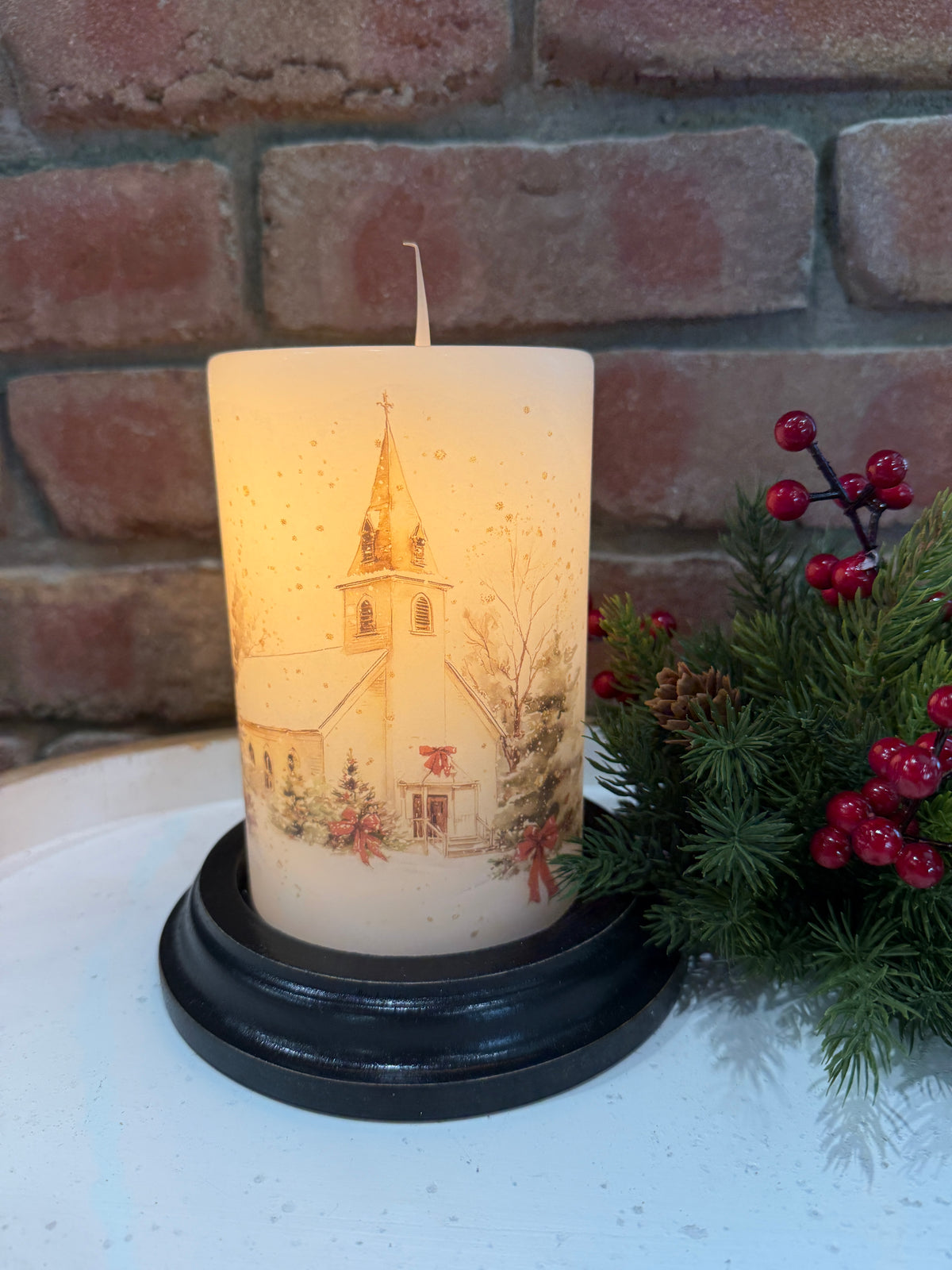 Winter Christmas Chapel Candle Sleeve