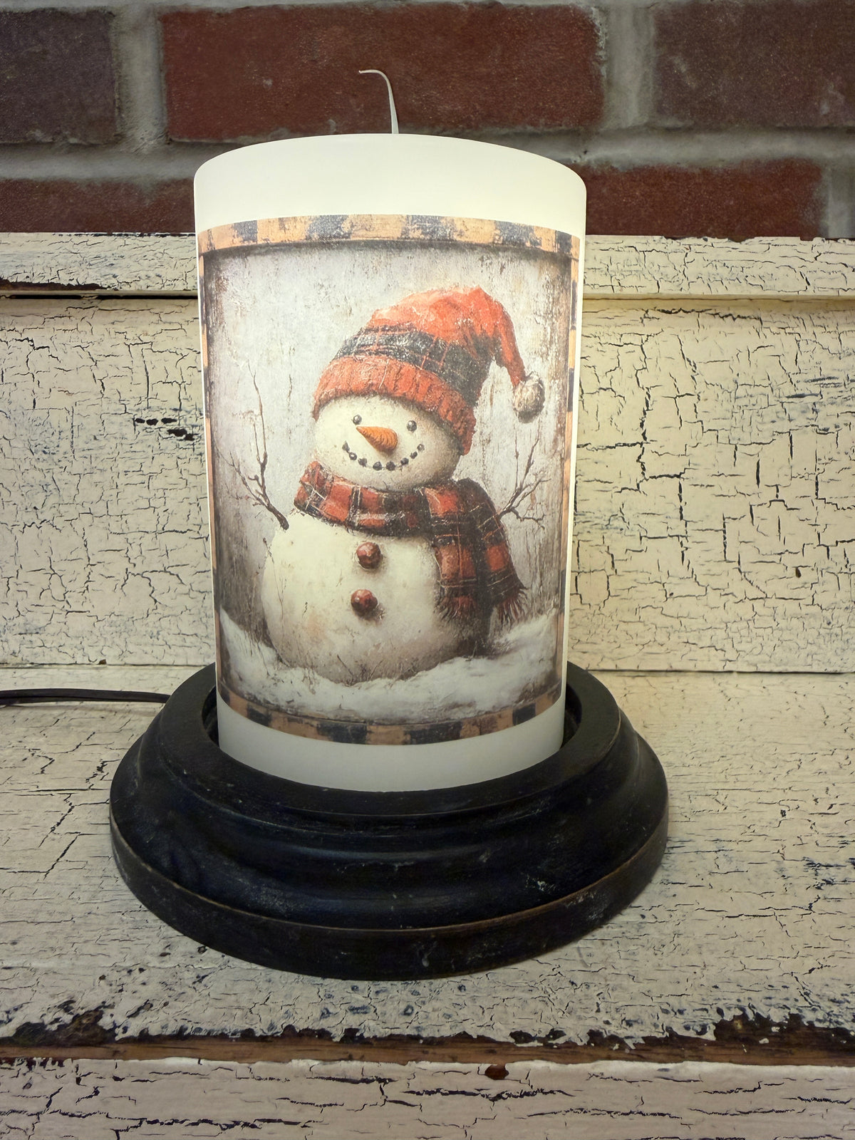 Homespun Plaid Snowman Candle Sleeve