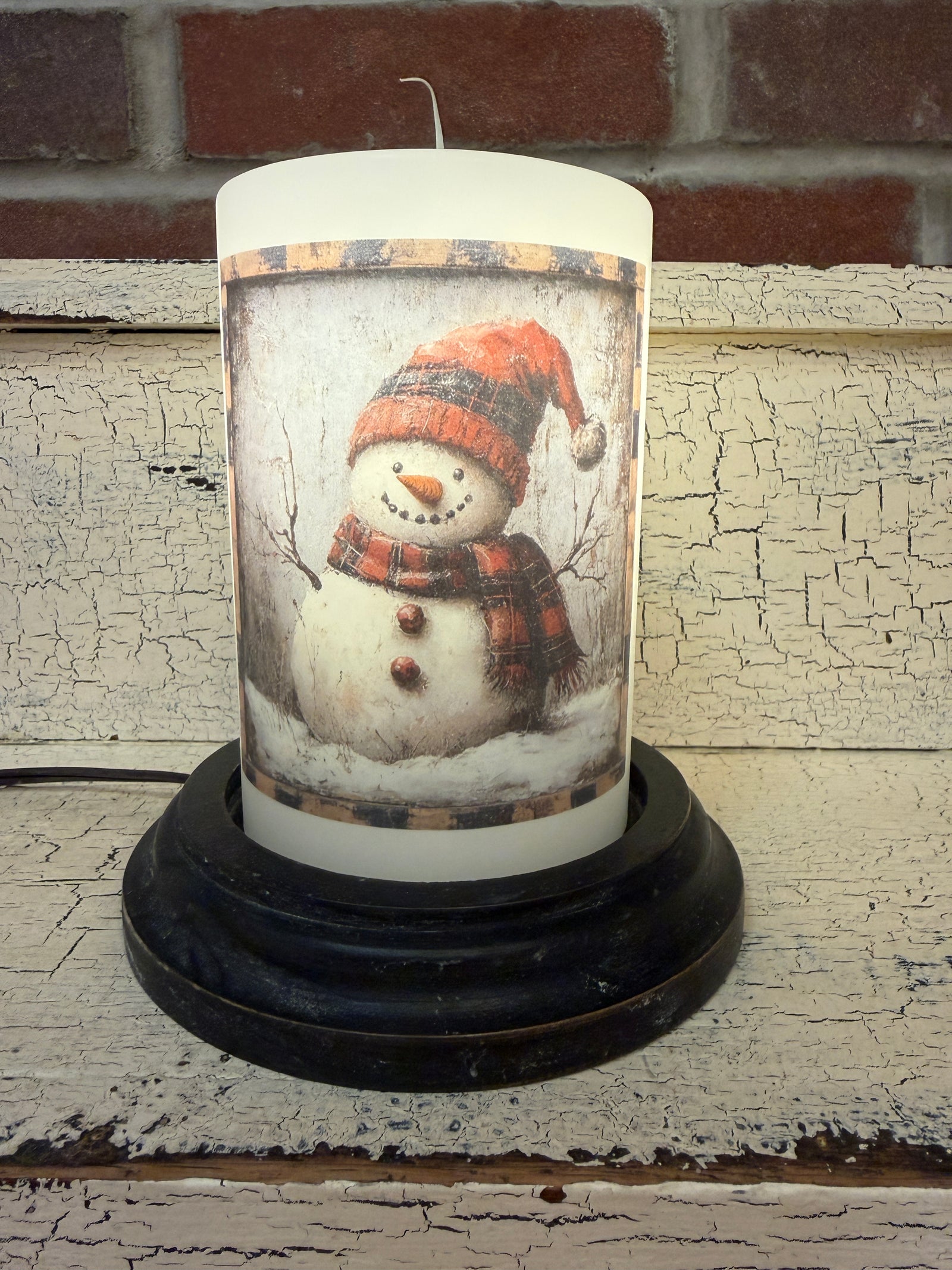 Homespun Plaid Snowman Candle Sleeve