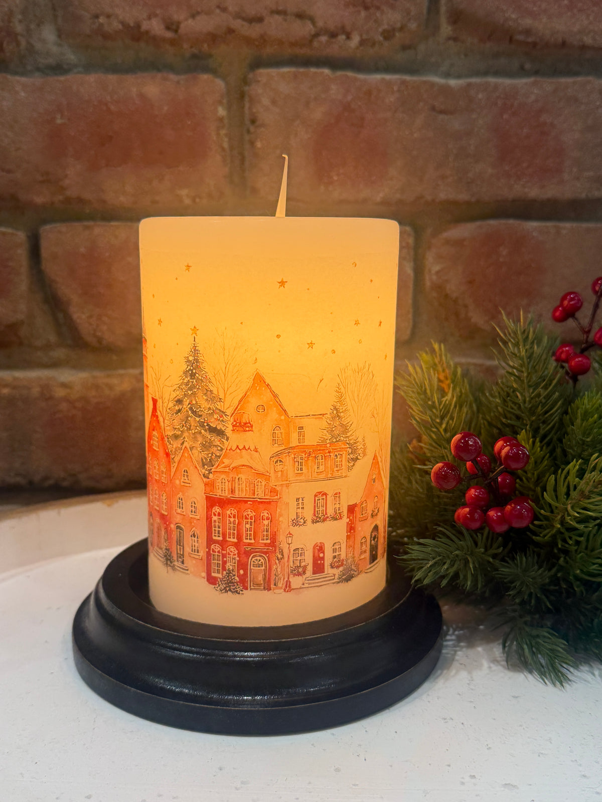 Winter Christmas Village Candle Sleeve