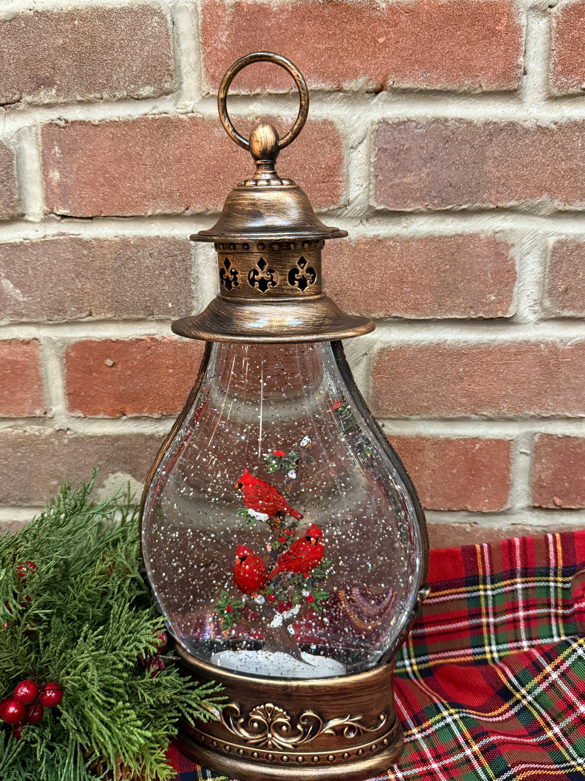 Cardinals Lighted Water Globe Lantern - Large