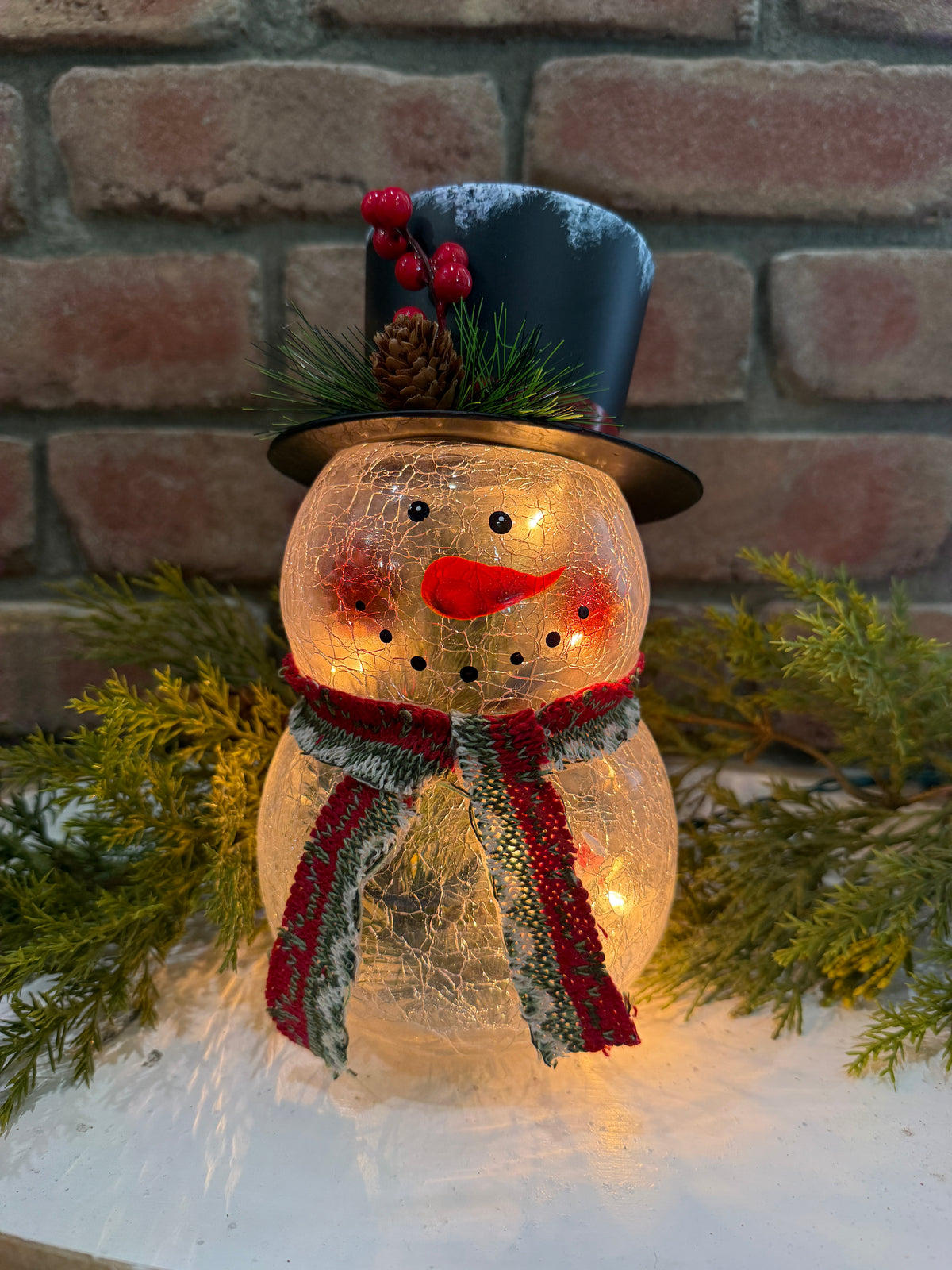 Crackle Glass Snowman Light
