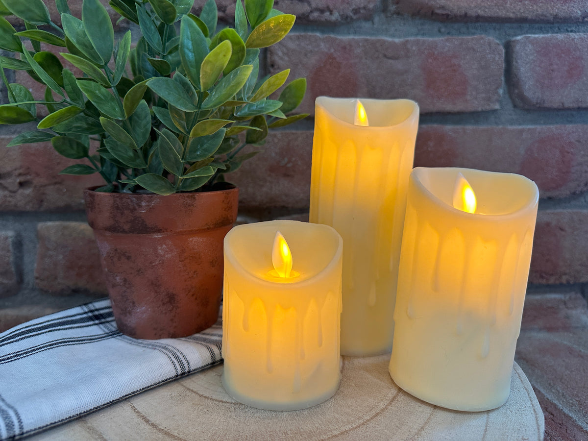 Moving Flame Slim Pillar Candles - 3 Sizes
