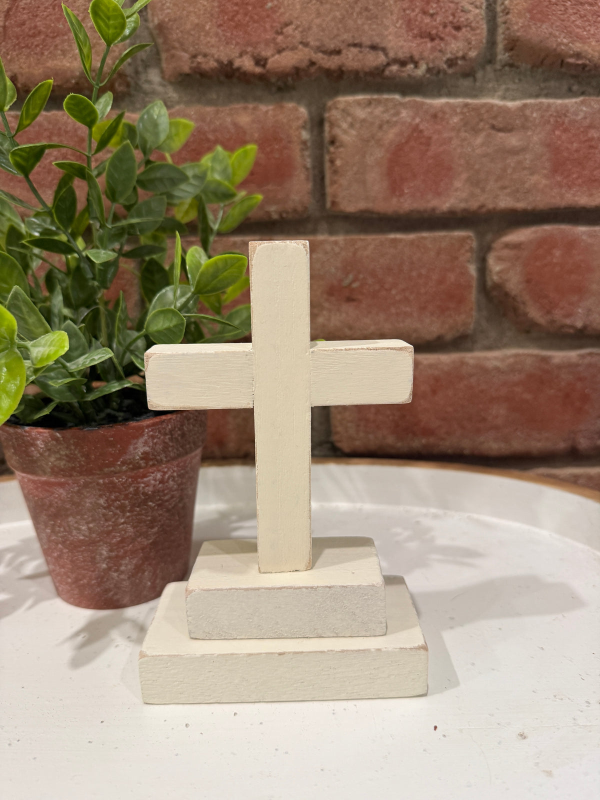 Wood White Cross on Stand - 2 Sizes