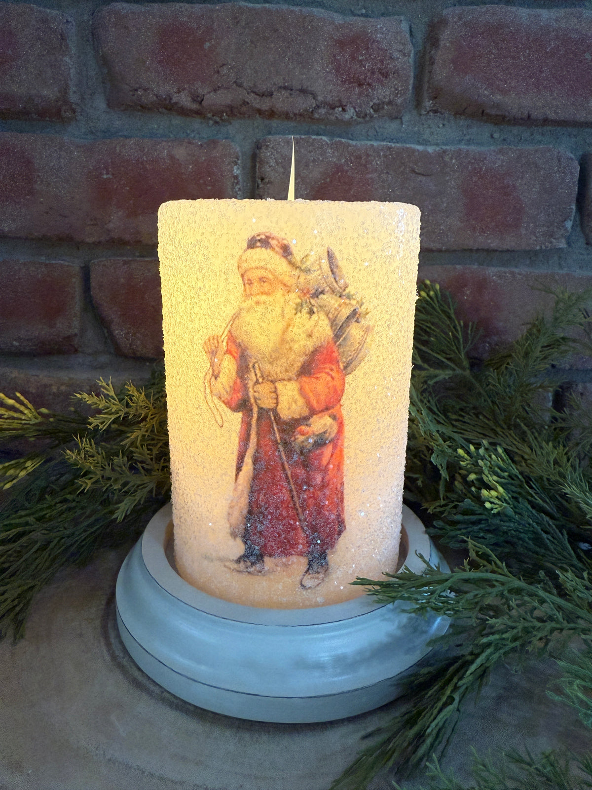 Vintage Walking Santa Candle Sleeve