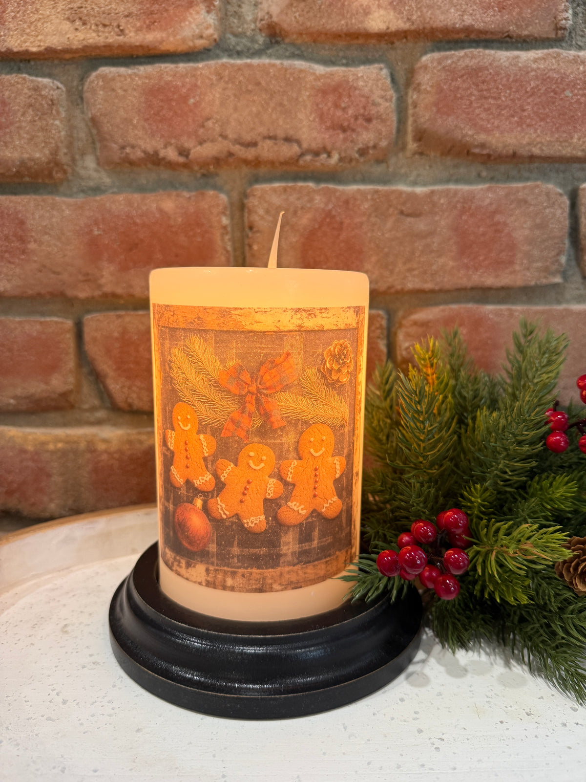 Homespun Plaid Gingerbread Candle Sleeve